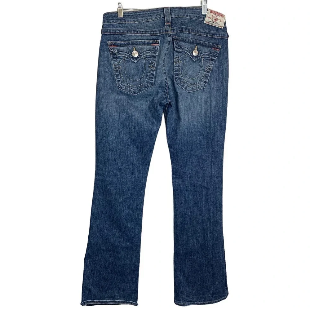 True Religion Mens Bootcut Jeans Medium Wash Distressed Made in USA Blue Size 32